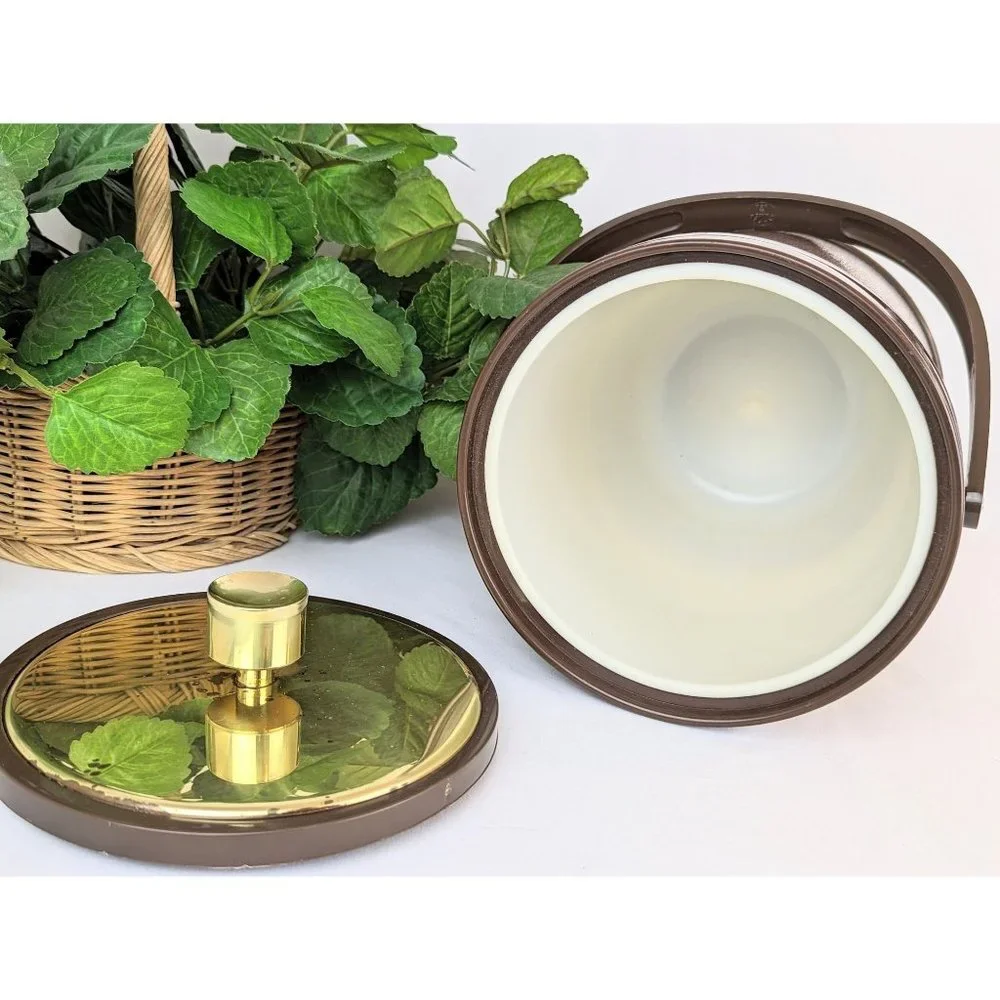 Vintage MCM Vinyl Faux Wood Ice Bucket with Lid Mid Century Barware Wine Chiller